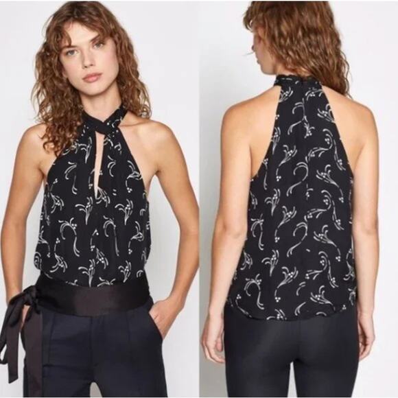 Joie Blouse Large Black White Silk Flowy Print Cami Suit Career Church Quiet - Picture 1 of 11